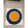 dessous de plat carré vintage fleurs jaune orangé et bleu