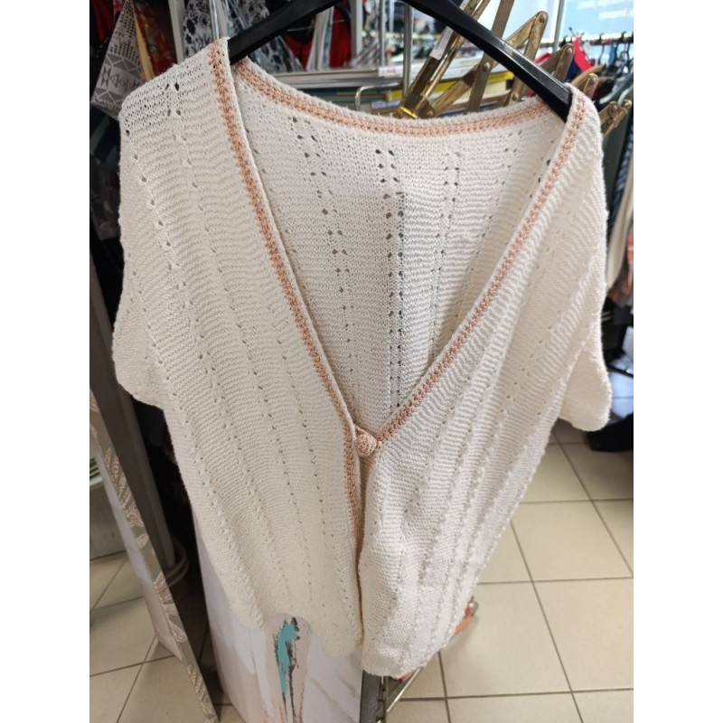 gilet manches courtes blanc bordure rose clair grande taille 