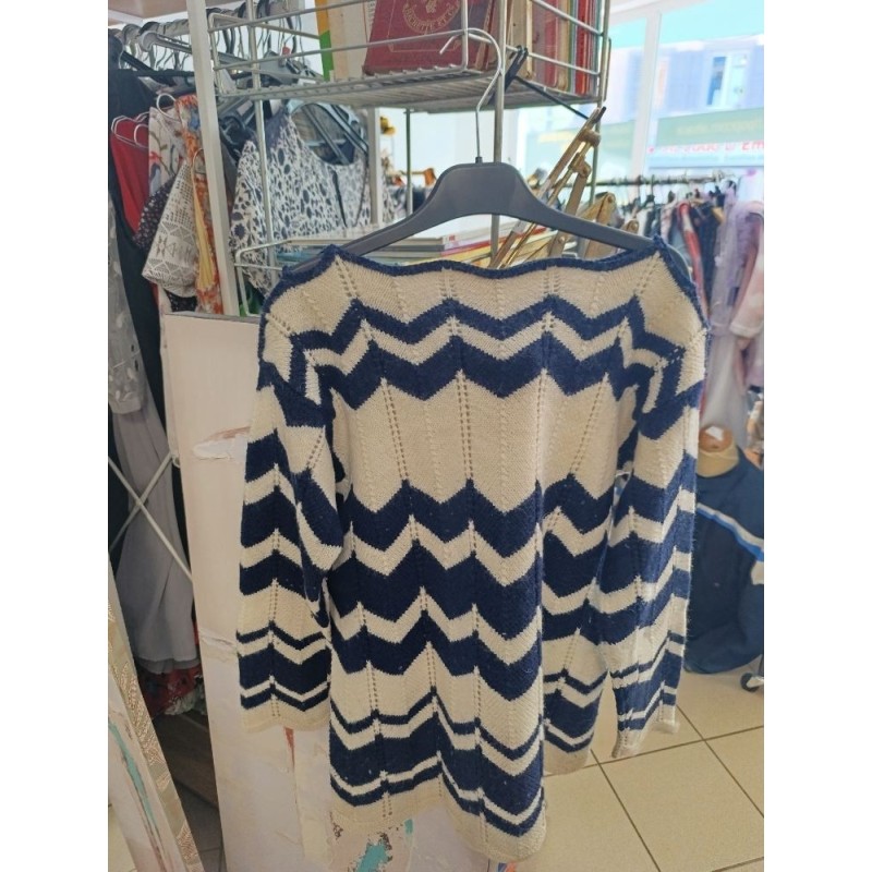 pull rayures bleu marine grande taille fait main