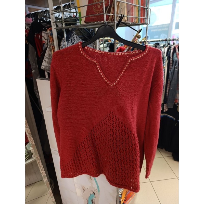 pull rose col djellaba ajouré niveau du ventre fait main grande taille