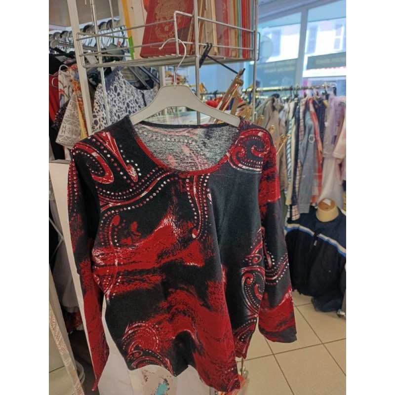 tshirt macnhes longue noir et rouge 42/44