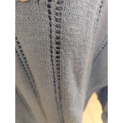 Pull bleu ciel ajouré col djelaba manches 3/4 taille 44