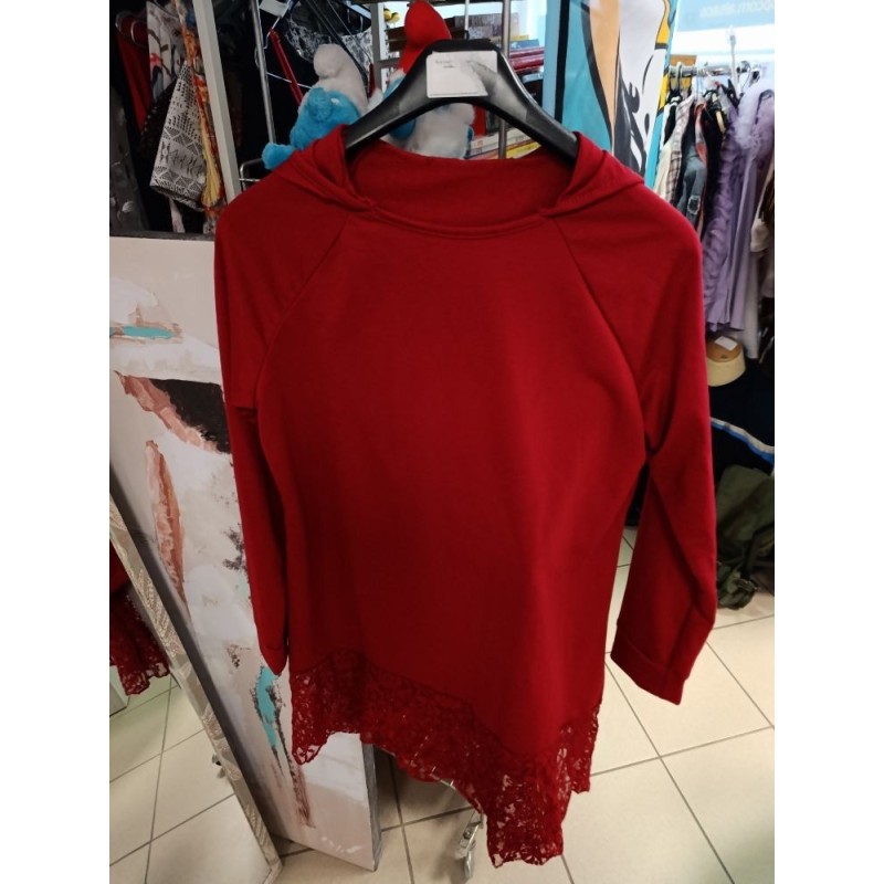 pull tunique rouge foncé à capuche taille M