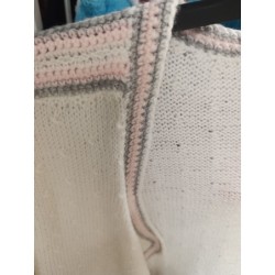 gilet manches courtes blanc fait mains bordures roses et grises taille 46