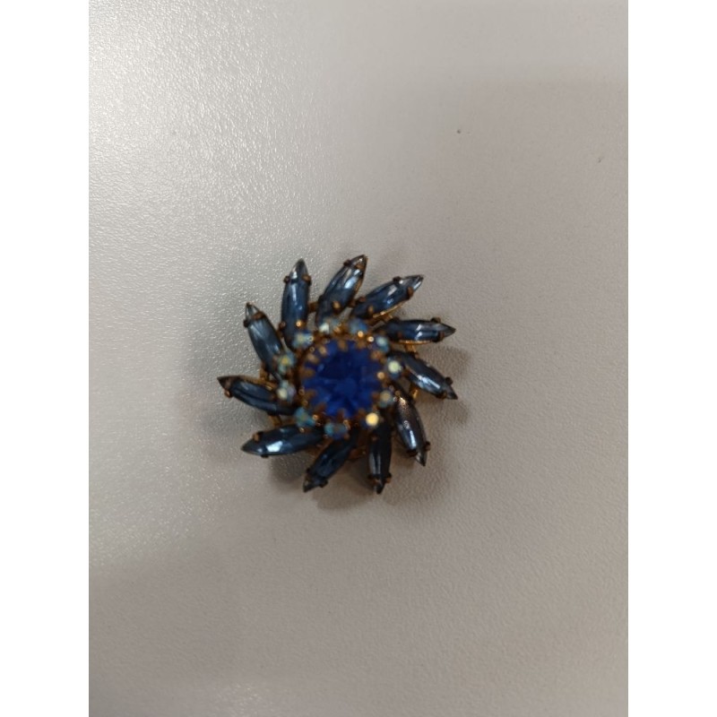 broche fantaisie style art déco fleur bleue
