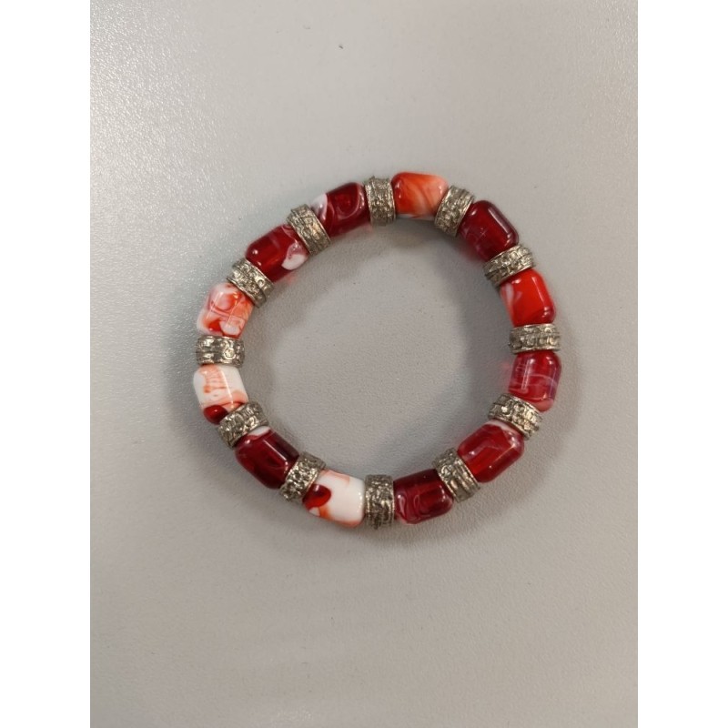 bracelet perles verre rouge élastique quanaï