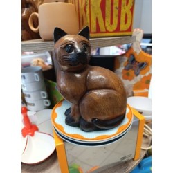 sculpture chat assis en bois