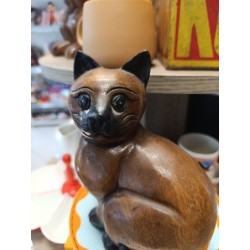 sculpture chat assis en bois