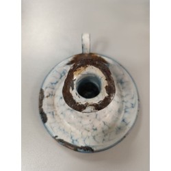 bougeoir vintage tôle émaillée marbré blanc bleu patiné