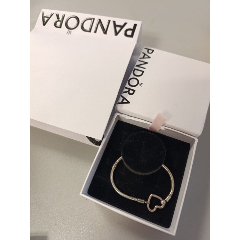bracelet pandora mailles serpent fermoir coeur neuf
