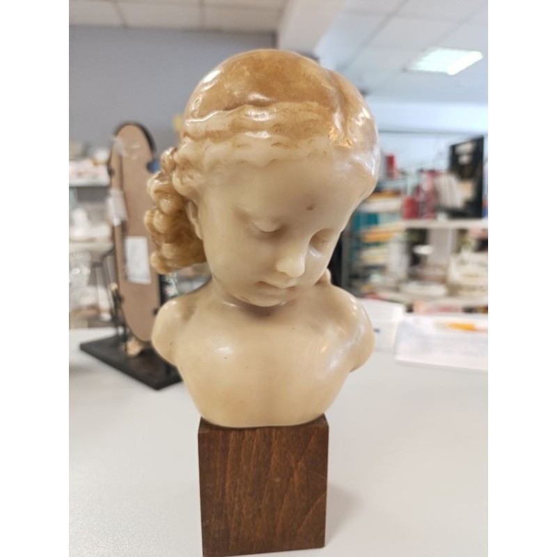 buste en cire portrait de jeune fille + socle bois